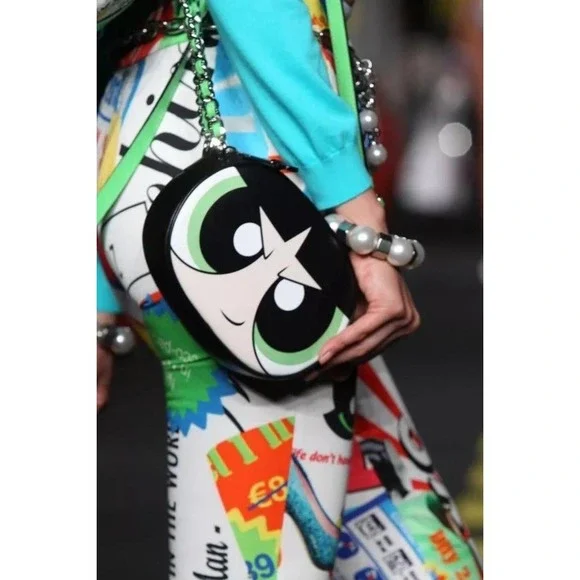 Moschino x Powerpuff Girls Buttercup Crossbody Bag Black Green Leather SS16 - Picture 3 of 17